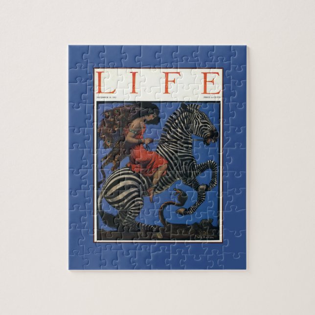 Vintage Zebra Art Nouveau Woman Jigsaw Puzzle (Vertical)