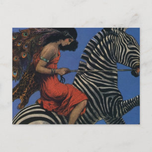 Vintage Zebra Art Nouveau Woman Life 1922 Postcard