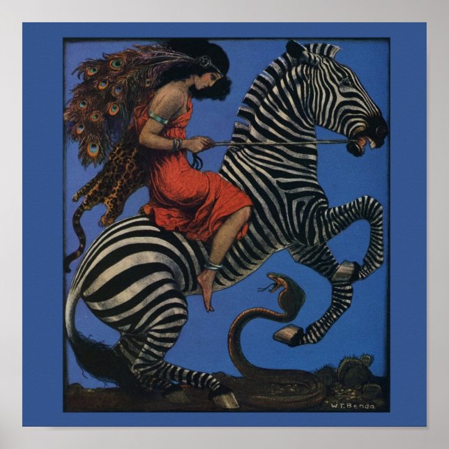 Vintage Zebra Art Nouveau Woman Poster (Front)