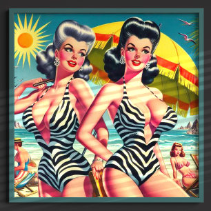 Vintage Zebra Girls Poster