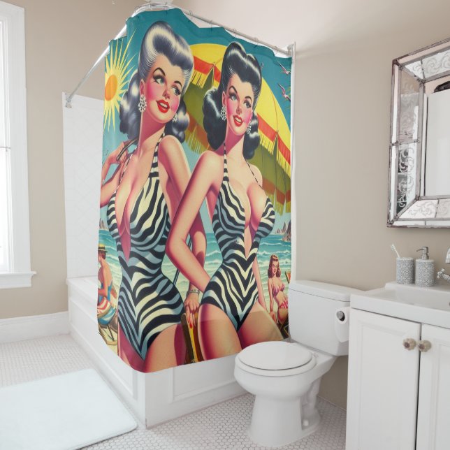Vintage Zebra Girls Shower Curtain (In Situ)