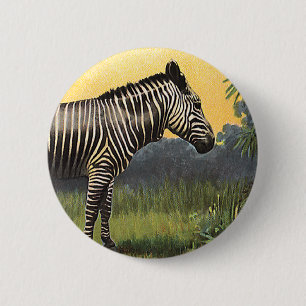 Vintage Zebra in the African Savannah, Wild Animal 6 Cm Round Badge