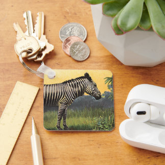 Vintage Zebra in the African Savannah, Wild Animal Key Ring