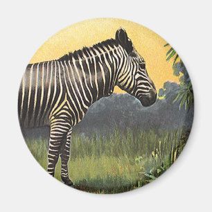 Vintage Zebra in the African Savannah, Wild Animal Magnet