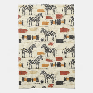 Vintage Zebra Pattern Rustic Boho Safari Print Tea Towel