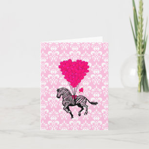 Vintage zebra & pink  heart balloons holiday card