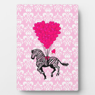 Vintage zebra & pink heart balloons plaque