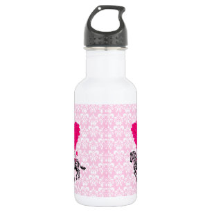 Vintage zebra & pink heart on damask 532 ml water bottle