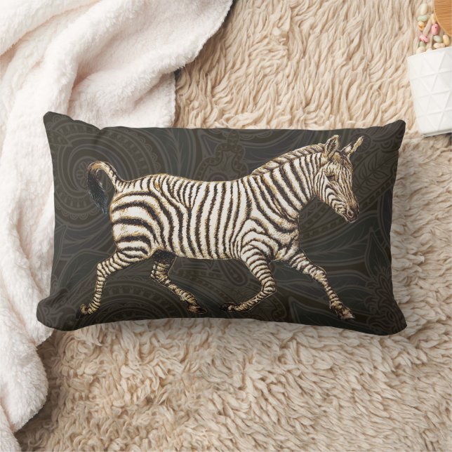 Vintage zebra running with paisley design lumbar cushion (Blanket)
