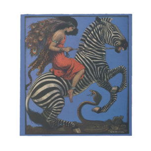 Vintage Zebra with Art Nouveau Woman Rider Notepad