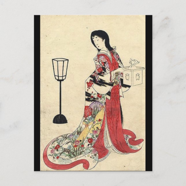 vintage zen lantern red kimono japanese geisha postcard (Front)