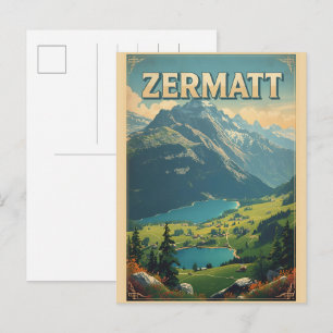 Vintage ZERMATT ski Switzerland nature gifts Postcard