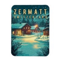 Vintage Zermatt, Switzerland: Snowy Alps at Night