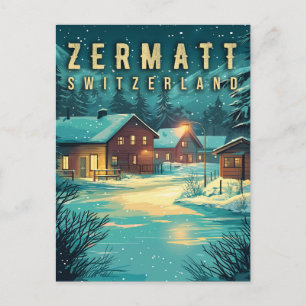Vintage Zermatt, Switzerland: Snowy Alps at Night Postcard