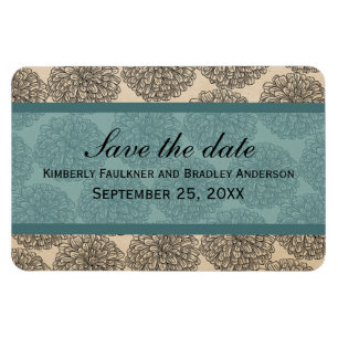 Vintage Zinnia Save the Date Magnet, Teal Magnet