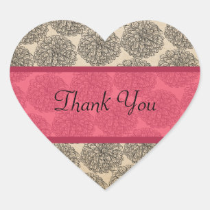 Vintage Zinnia Thank You Stickers, Pink Heart Sticker