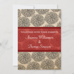 Vintage Zinnia Wedding Invite, Red Invitation