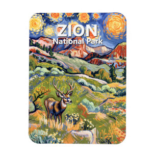 Vintage Zion Animal Deer Colorful Nature Van Gogh Magnet