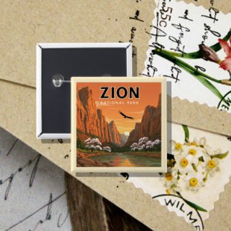 Vintage Zion National Park 15 Cm Square Badge