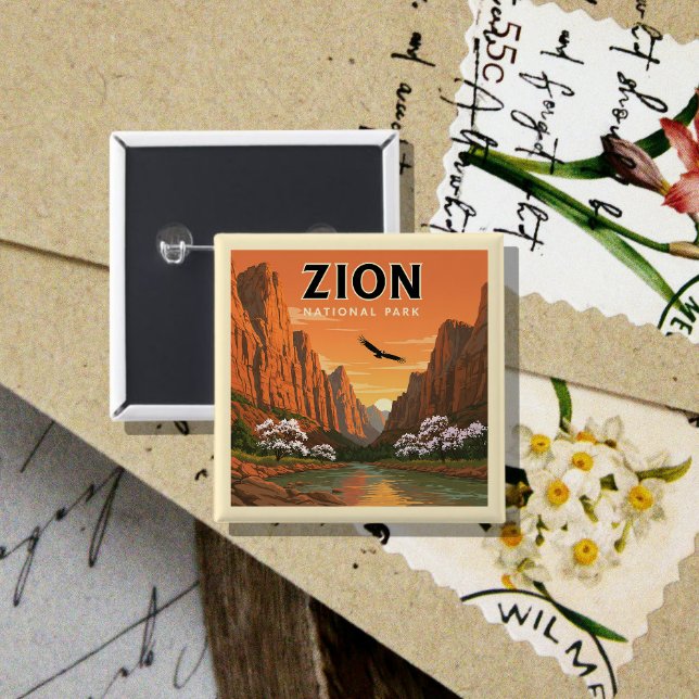 Vintage Zion National Park 15 Cm Square Badge (Creator Uploaded)