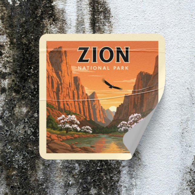 Vintage Zion National Park Square Sticker (Creator Uploaded)