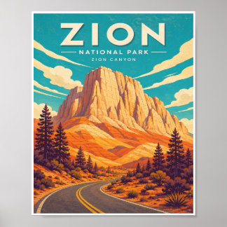 Vintage Zion National Park Travel Poster