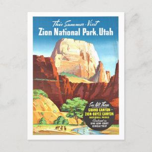 Vintage Zion National Park Travel Poster Postcard