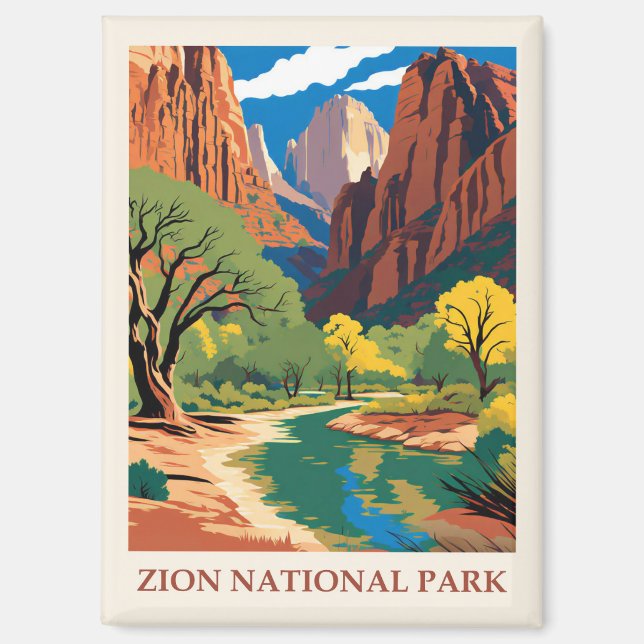 Vintage Zion National Park Utah Mountains Magnet (Front)