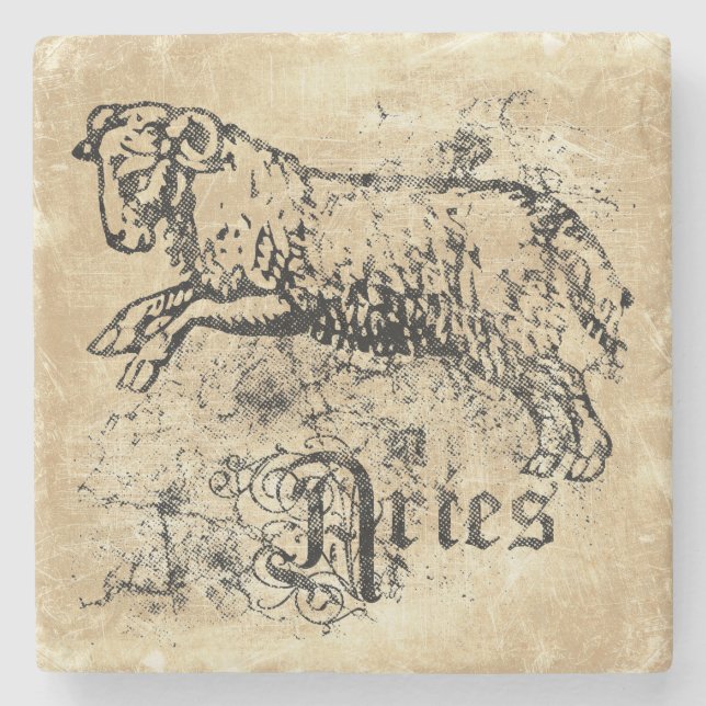 Vintage Zodiac Aries Stone Coaster (Front)