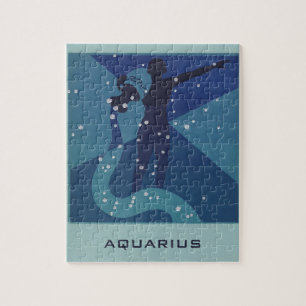 Vintage Zodiac Astrology, Aquarius Constellation Jigsaw Puzzle