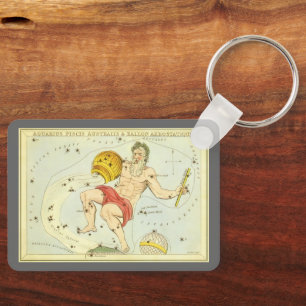Vintage Zodiac, Astrology Aquarius Constellation Key Ring