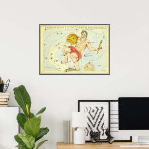 Vintage Zodiac, Astrology Aquarius Constellation Poster