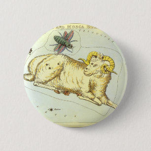 Vintage Zodiac, Astrology Aries Ram Constellation 6 Cm Round Badge