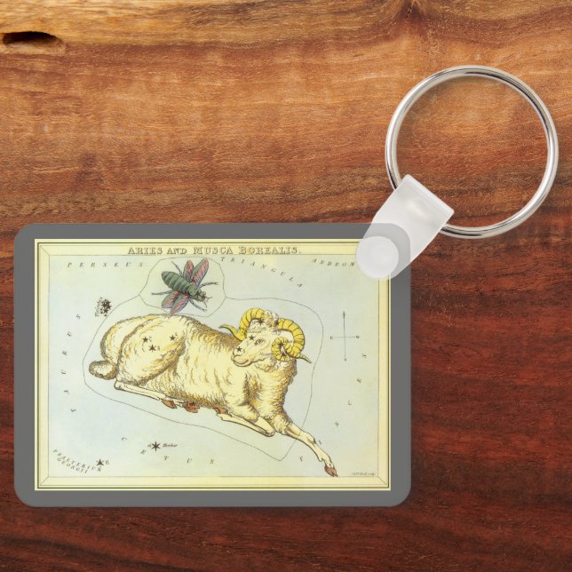 Vintage Zodiac, Astrology Aries Ram Constellation Key Ring (Front)
