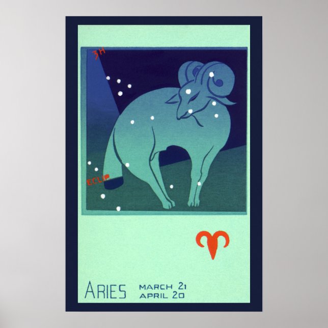 Vintage Zodiac, Astrology Aries Ram Constellation Poster (Front)