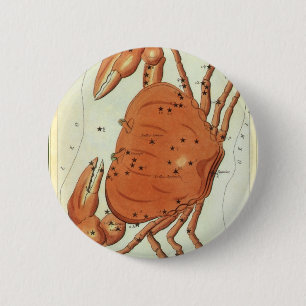 Vintage Zodiac Astrology Cancer Crab Constellation 6 Cm Round Badge