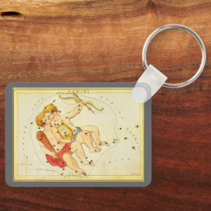 Vintage Zodiac Astrology Gemini Twin Constellation Key Ring