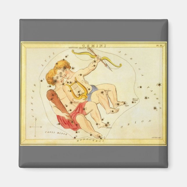 Vintage Zodiac Astrology Gemini Twin Constellation Magnet (Front)