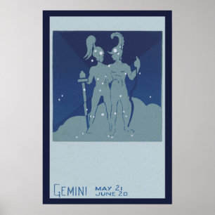 Vintage Zodiac Astrology Gemini Twin Constellation Poster