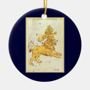Vintage Zodiac, Astrology Leo Lion Constellation Ceramic Tree Decoration