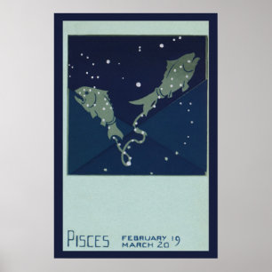 Vintage Zodiac Astrology Pisces Fish Constellation Poster