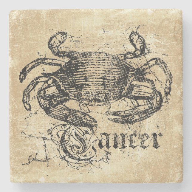 Vintage Zodiac Cancer Stone Coaster (Front)