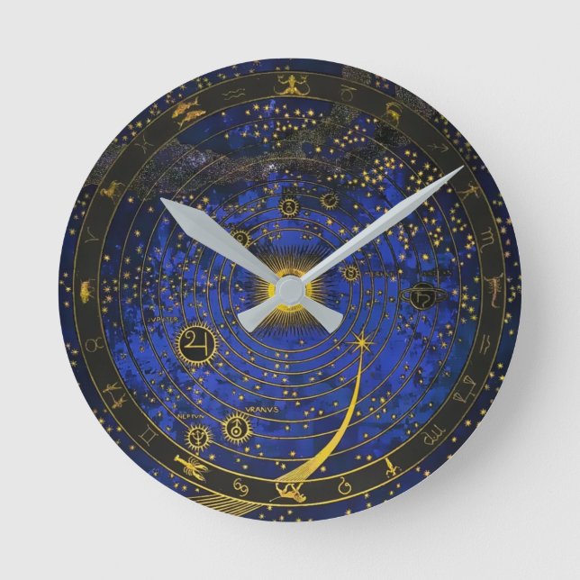 Vintage Zodiac Celestial Astrology Round Clock (Front)