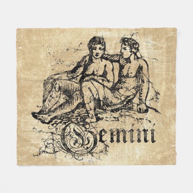 Vintage Zodiac Gemini Fleece Blanket (Front (Horizontal))