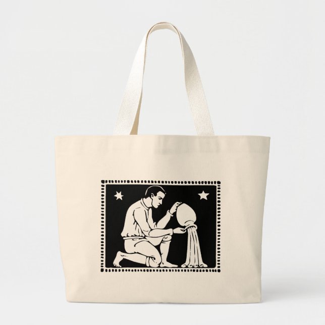 Vintage Zodiac Image Aquarius Totebag Large Tote Bag (Front)