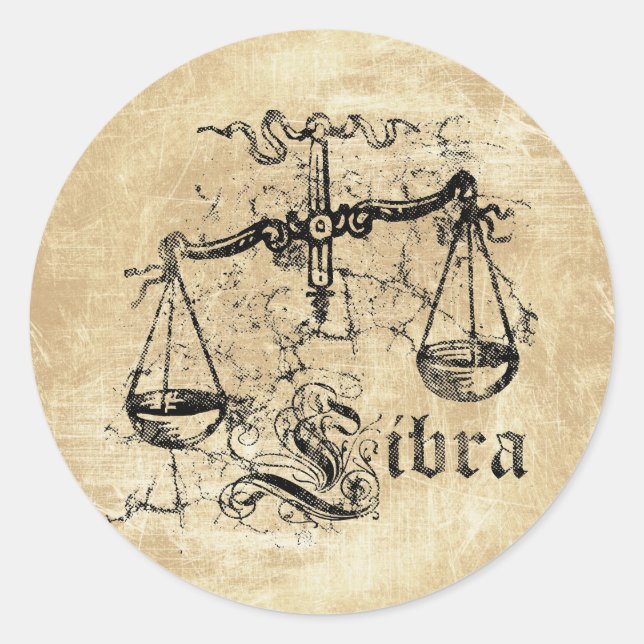 Vintage Zodiac Libra Classic Round Sticker (Front)