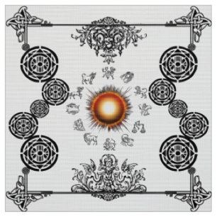 Vintage Zodiac Radiating Sun Art Deco Design Fabri Fabric