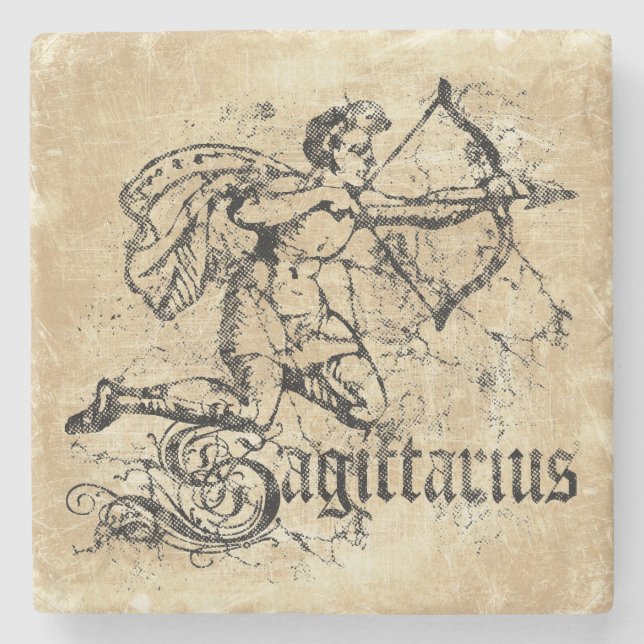 Vintage Zodiac Sagittarius Stone Coaster (Front)