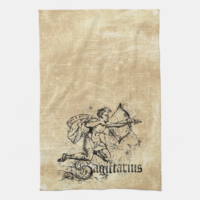 Vintage Zodiac Sagittarius Tea Towel (Vertical)