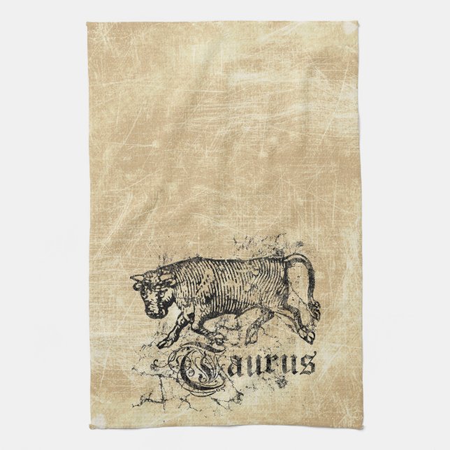 Vintage Zodiac Taurus Tea Towel (Vertical)